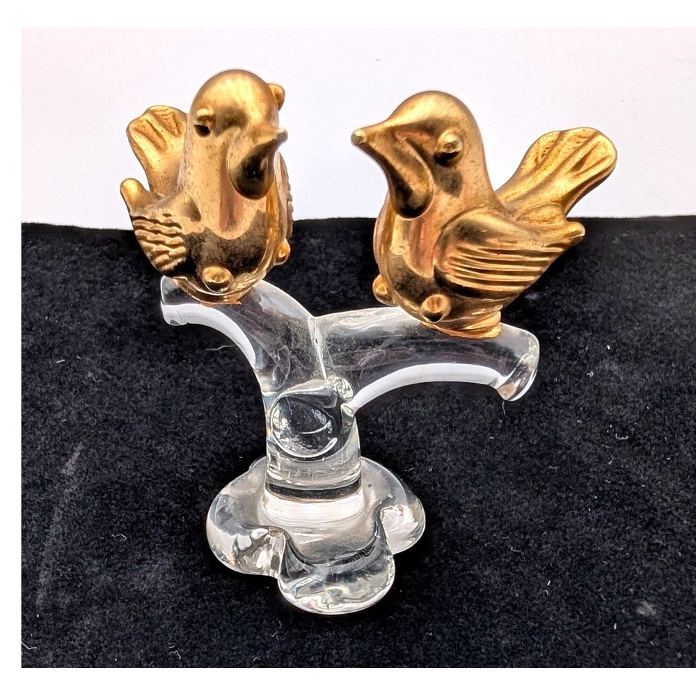 Vintage Blown Art Glass Birds of Happiness Figurine Gold Painted Glass Birds